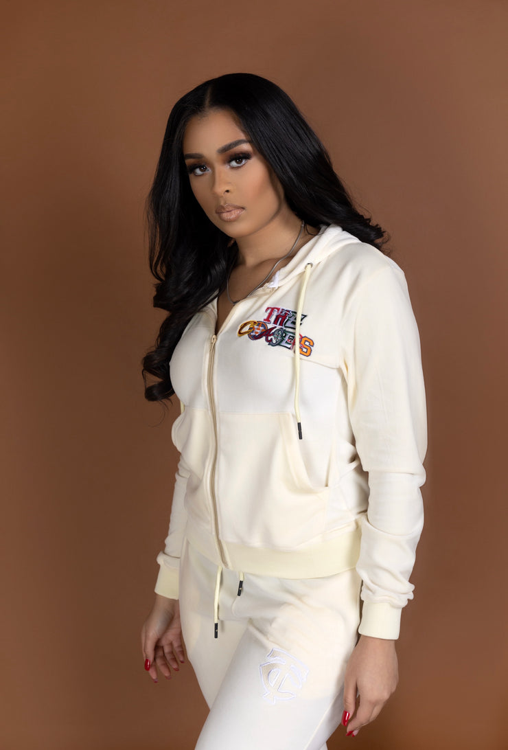 Cream Velour Jogger Suit